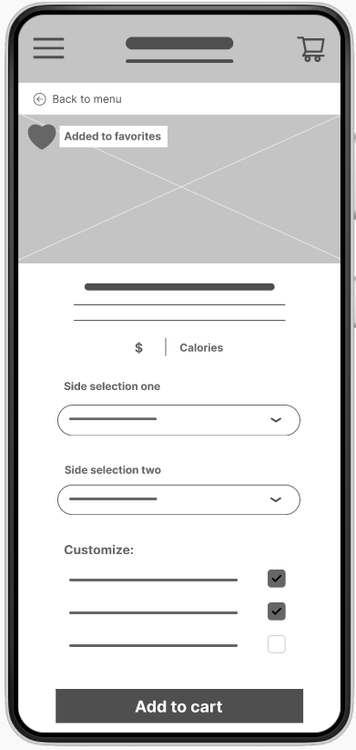 Updated wireframe showing the favorites feature added